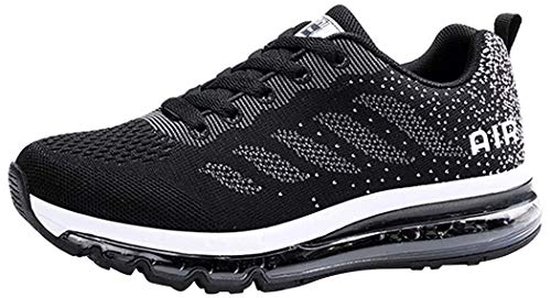 frysen Herren Damen Sportschuhe Laufschuhe mit Luftpolster Turnschuhe Profilsohle Sneakers Leichte Schuhe Black White 41