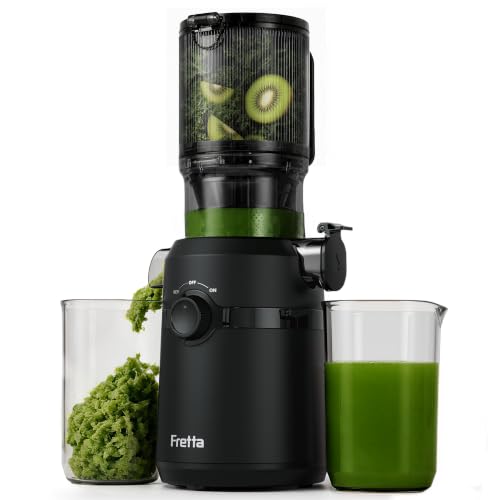 Fretta Entsafter,Slow Juicer mit 108MM Breite und Größere Fütterungsröhre,Füllvolumen für ganze Gemüse und Obst,BPA-frei Tritan-Material Entsafter,Einfacher Installation,200W