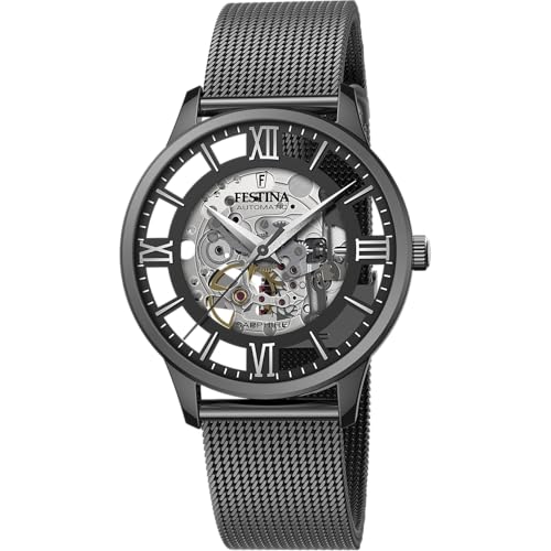 Festina Herren Automatikuhr aus Edelstahl 316L Schwarz Herren Analog Uhr - Saphirglas mit hoher Widerstandsfähigkeit - Wasserdicht bis 5 ATM F20535/1