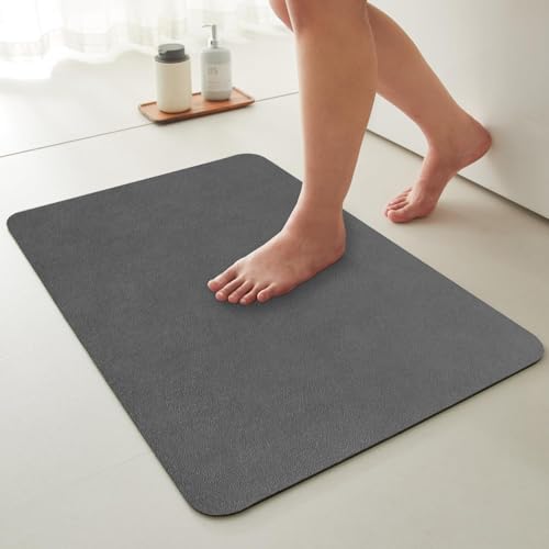 KAZOLEN rutschfeste Badematte Super Absorbierende Badezimmerteppich: dünn 43 x 60 cm Waschbar schnelltrocknende Badvorleger Duschvorleger für Dusche, Badewannen und Badezimmer, Toilette, grau