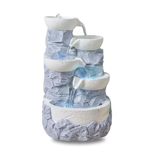 Innenbrunnen Cascade 4 Levels Jar Natural Stone Effect Farbe Licht farbenfrohe LED, außergewöhnliche Geschenkidee, H 31cm - Ganda Zen'light
