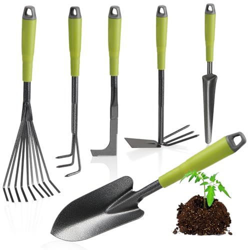 com-four® 6-teiliges Garten-Werkzeug-Set - Gartenset mit Doppelhacke, Kleingrubber, Fugenkratzer, Handrechen, Blumenkelle - Gartenwerkzeug für Pflanzen und Gartenarbeit (6-teiliges Gartenset)