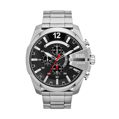 Diesel Watch for Men Mega Chief, Quartz Chronograph movement, 59mm Silver Stainless Steel case with a Stainless Steel strap, DZ4308