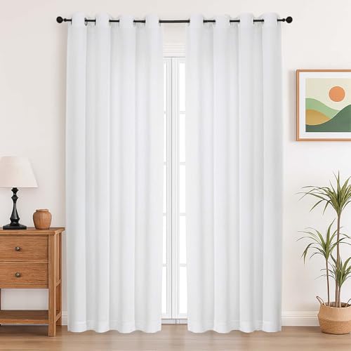 Simplebrand Weiß Vorhänge Leinenoptik Wohnzimmer Gardinen mit Ösen Halbtransparent Licht Filtern Voile Vorhänge Modern Vorhang 140x229cm für Schlafzimmer Balkontür Kinderzimmer 2er Set