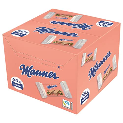 Manner Neapolitaner Waffeln | einzelverpackte vegane knusprige Kekse mit Haselnusscreme | 60er Pack (60 x 15 g)