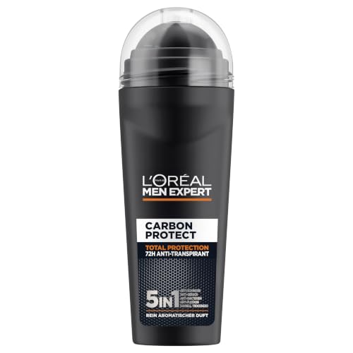 L'Oréal Men Expert XXL 5in1 Deoroller für Männer, Deo Roll-On gegen starken Schweißgeruch, Schwitzen, Achselnässe und weiße Rückstände, Herren 48H Deodorant ohne Alkohol, Carbon Protect, 1 x 100 ml