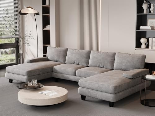 JUMMICO Ecksofa mit Schlaffunktion, Wohnlandschaft Eckcouch Sofa mit Abnehmbarer Sofabezug, U-Form Couch für Wohnzimmer & Schlafzimmer (BxTxH) 292x111x92cm, Grau