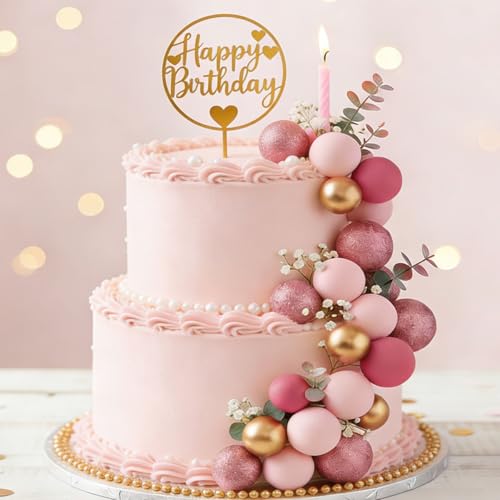 BondEron 50 Stück Tortendeko Kugeln Rosa Cake Topper Geburtstag Mädchen Frauen DIY Mini Bälle Aufsatz Elegante Kuchen Deko für Babyparty Taufe