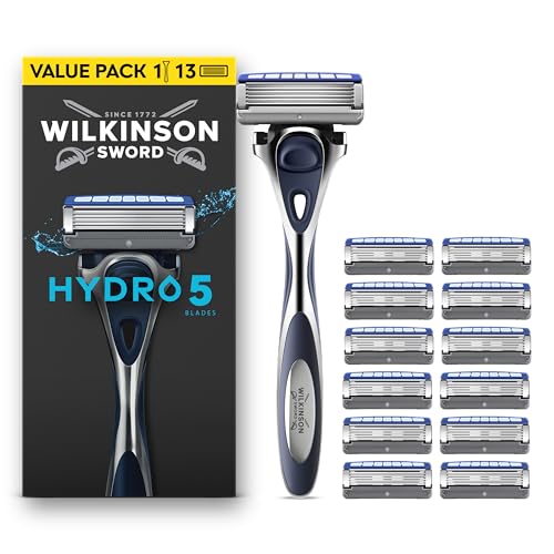 Wilkinson Sword Hydro 5 Herrenrasierer, Vorteilspack, Haut-Hydratation, karbonbeschichtete Klingen, Rasierergriff plus 13 Ersatzklingen