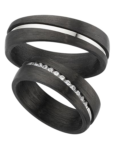 123traumringe Eheringe in Carbon & Titan I Partnerringe mit 11 Zirkonia & Etui I Gravierbare Eheringe mit Ringgröße 50-72 mm I Hochwertige Verlobungsringe in 6 mm Breite & 1,9 mm Stärke I S 82
