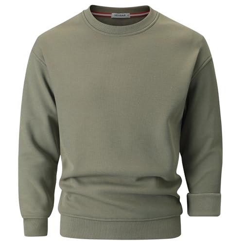 VEIISAR Herren Heavy Weight Pullover mit Rundhalsausschnitt,410g – Warmes Sweatshirt für Herbst & Winter - Dickes Fleece-Innenfutter (Army Green XL)