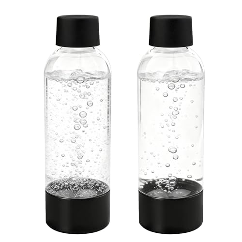 Meritaipolw Wasserflasche 2er-Pack, Kunststoffflasche, Ersatzflaschen, Geeignet Für Sprudelwasser Und Mineralwasser, 1 L, Wiederverwendbare Sodaflaschen, Gilt Nicht Für SodaStream-Wassersprudler
