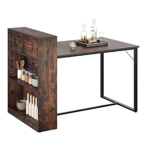 YITAHOME Esstisch mit Ablageflächen, 130 x 77,4 x 75/95 cm, stabiles Metallgestell, Industriestil, für Wohnzimmer, Küche, Rustikales Braun und Schwarz