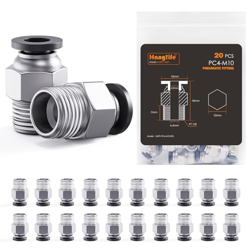 HANGLIFE PC4-M10 PTFE-Schlauchverbinder, Push-to-Connect Schnellanschlüsse, 1,75 mm Filament Pneumatische Kupplung, Push-Fit Adapter – Zubehör für 3D-Drucker, Ideal für Pneumatische Systeme(20er-Pack)