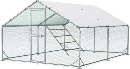 Sannwsg Großer Hühnerstall aus Metall 3x2x2m mit Dachabdeckung Hühnergehege für Garten Wetterfestes Freigehege für 6 bis 10 Hühner mit Zubehör und Sitzleiter