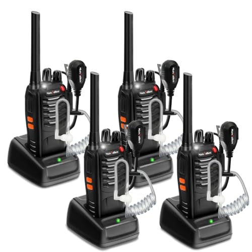 T88E Funkgerät Walkie Talkie Aufladbar 16 Kanäle, 4-teiliges Set | Lizenzfrei PMR446 Funkgeräte Mit Verbesserte Kopfhörer und 1500mAh Akku, USB-Ladestation, VOX, Scan, LED-Licht, Hotelteams