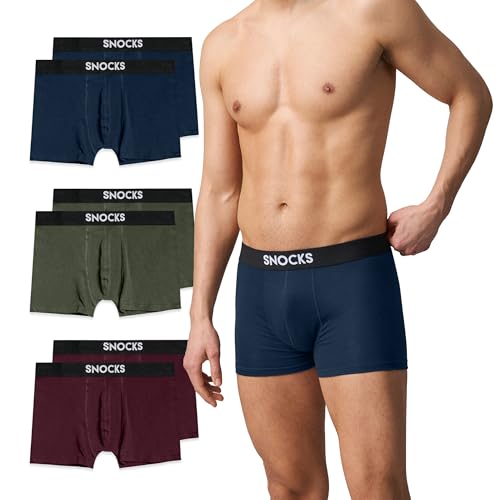Snocks Boxershorts Herren aus Bio-Baumwolle (6er Pack) - Atmungsaktiv und Ideal für Sport und Alltag - Kein juckendes Etikett - Unterhosen Herren - Gr.XL, Farbe Mix (Navy/Rot/Olivine)