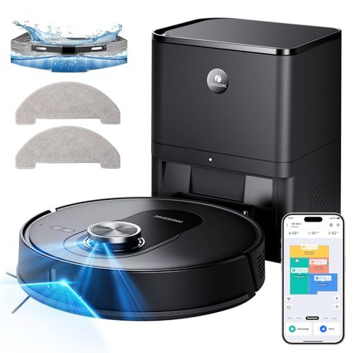 Proscenic Q8 Max+ Saugroboter mit Wischfunktion, 8000Pa 200min Staubsauger Roboter mit Absaugstation 3L Staubbeutel, Intelligentes Laser Navigation mit 5 Karten, Steuerung über APP Alexa Google Siri