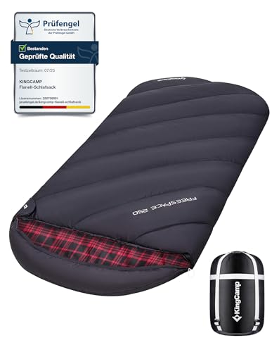 KingCamp Winterschlafsack, 4 Jahreszeiten Schlafsack XXL Übergröße Baumwoll Flanell für Erwachsene Outdoor und Camping, Warm und leicht, drinnen und draußen (Schwarz)