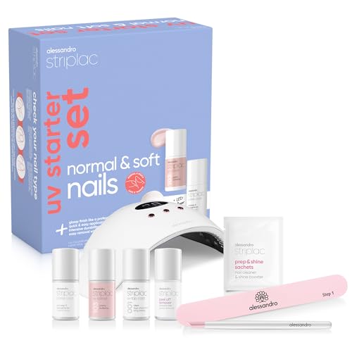 alessandro Striplac UV Nagellack Set - Normale & Weiche Nägel - Bis zu 15 Tage Halt ohne Absplittern - Leichtes Entfernen - Schonend & Vegan - Inkl. LED-Lampe