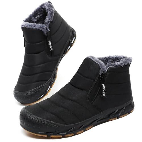 Hanani Winterschuhe Herren Warm Gefüttert Schneestiefel Reißverschluss Kurzschaft Stiefel Flach Winter Outdoor Boots Bequem Rutschfeste Wanderstiefel Winterstiefel