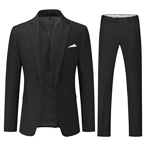 YOUTHUP Anzug Herren 2 Teilig Slim Fit Herrenanzug Business Hochzeit Modern Anzüge Sakko Anzughose, Schwarz, L