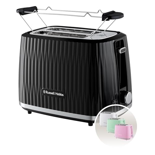 Russell Hobbs Toaster [für 2 Scheiben] Eden (6 Bräunungsstufen, Hebefunktion, Auftau-, Aufwärm- & Stoppfunktion, Krümelschublade, Brötchenaufsatz, Schwarz) 27371-56