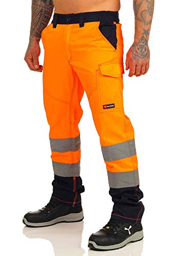 Mivaro Warnschutzhose, Lange Warnschutz Arbeitshose, EN ISO 20471 Klasse 2, Farbe:Orange/Dunkelblau, Größe Hosen:M (48-50)
