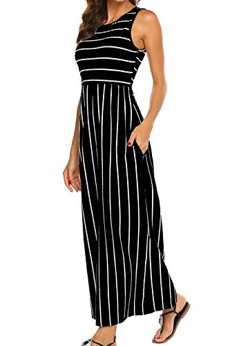 BDTECAOR Damen Casual Sommer Ärmellos Kleid Lose Hoher Taille Maxikleid Schwarz XXL