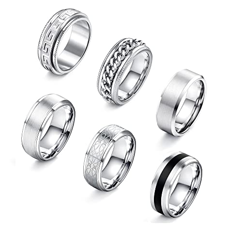 Adramata 6 Stück Ring Damen Edelstahl Vintage Ringe mit Keltischen Knoten Eheringe Partnerringe Trauringe Verlobungs Ringe Silber Ring Herren Damen Set 8mm