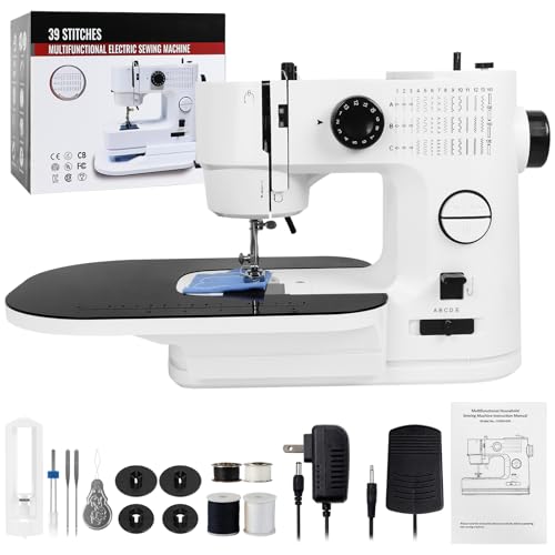 Nähmaschine für Anfänger mit Anschiebetisch, Qoosea 39 Stiche Klein Nähmaschine Kinder Portable Mini Sewing Machine mit LED-Licht, Tragbare Elektrische Nähmaschinen Haushalts für DIY, Kleidung