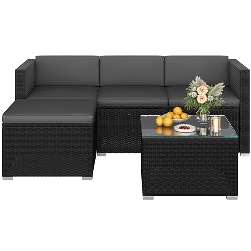 Yaheetech 5er Gartenmöbel Set Balkonmöbel Set aus PE-Rattan Wetterfest