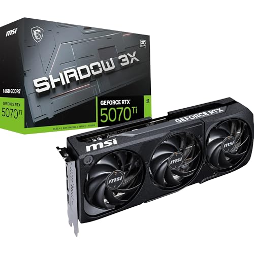 MSI GeForce RTX 5070 Ti 16G Shadow 3X OC — 16GB GDDR7 (28Gbps/256-bit), PCIe 5, Boost: 2482 MHz, HDMI 2.1b, DisplayPort 2.1b