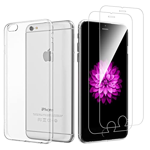 NEW'C Hülle für iPhone 6, iPhone 6s (4.7) Ultra Transparent Silikon Weiches TPU Gel und 2 × Panzer Schutz Glas für iPhone 6, iPhone 6s (4.7