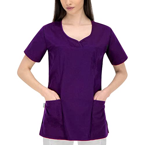 B-well INES Damen Kasack Pflege Schlupfkasack Kurzarm V-Ausschnitt Berufskleidung (Blaubeere, M)