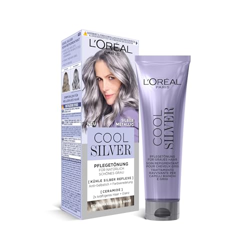 L'Oréal Paris Haarfarbe, Anti-Gelbstich, Farbveredelnde Pflegetönung mit Ceramiden, Für dunkelgraues Haar, Cool Silver, Farbe: Silber Metallic