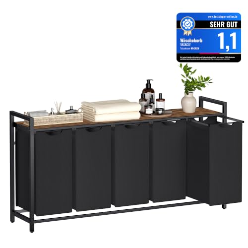 VASAGLE Wäschekorb 5 Fächer, mit Ablage, Metallrahmen, 5 x 40 L