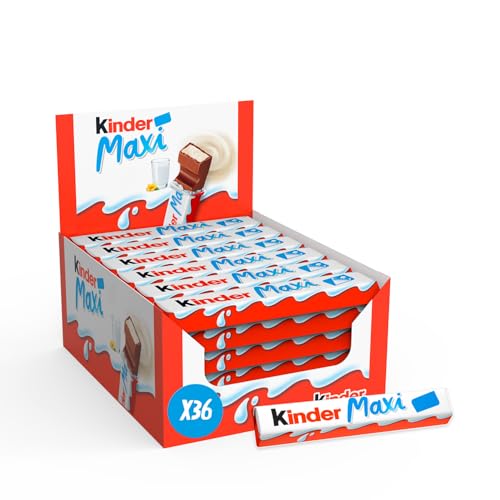Kinder Maxi – Schokoladenriegel mit Herz aus Fondantmilch überzogen mit Schokolade Kinder – Geschmack Fondant und Gourmand – Familienformat – 24 x 2 Riegel