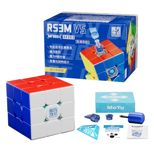 Moyu RS3M V5 SpeedCube 3x3x3 Cubo, Dual Adjustment SpeedCube, Professional RS3M V5 Magnetic Master Stickerless Magic Cube, Deal Puzzle Game for Speed Cuber, Gift for Adults Children