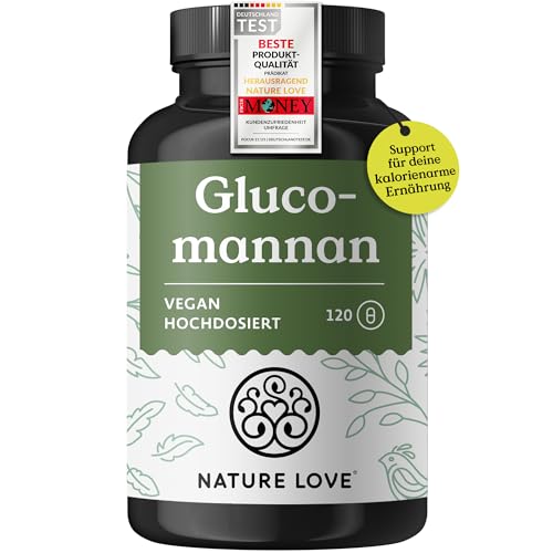 NATURE LOVE® Glucomannan aus der Konjak Wurzel - 120 Kapseln. - Hochdosiert - 4000mg je Tagesdosis - Sättigt zur Mahlzeit ohne Anzusetzen - Ballaststoffe -vegan, in Deutschland produziert