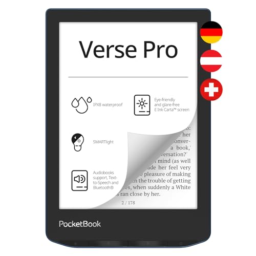 PocketBook Verse Pro E-Reader, 6'' E-Ink HD Touch, 16 GB, Bluetooth, wasserdicht, Blau - DE/at/CH-Version