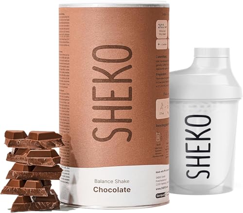 SHEKO Balance Shake Schokolade + Shaker - 21 Cremige Mahlzeitenersatz Shakes zum Abnehmen - Proteinreich, Glutenfrei & Natürlicher Geschmack - Abnehmen Shake