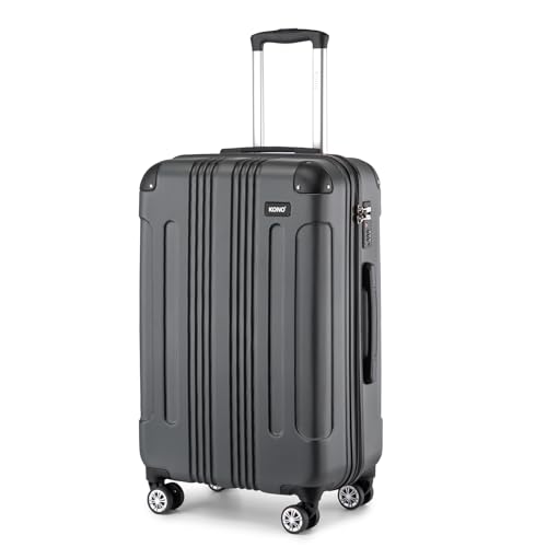 KONO 65cm Koffer Mittelgroß Hartschale Trolley Rollkoffer Reisekoffer mit 4 Rollen 65x42x26cm (Koffer L, Grau)