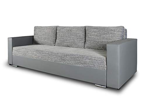 Schlafsofa Bird - Sofa mit Schlaffunktion und Bettkasten, Klappsofa, Schlafcouch mit Chromfüße, Couch, Couchgarnitur, Sofagarnitur (Grau + Grau (Dolaro 04 + Berlin 01))