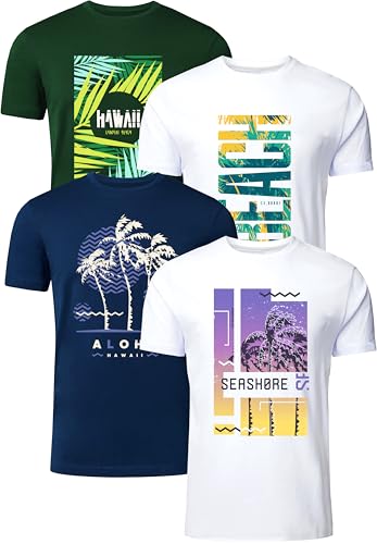 FULL TIME SPORTS Herren T-Shirt 4er Pack, 100% Baumwolle, Kurzarm, Rundhals, Bedruckt PRINT-003-PACK-3-XL