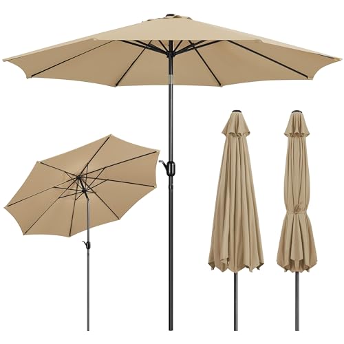 Yaheetech Sonnenschirm Φ 300 cm Kippbar Gartenschirm mit Kurbel Terrassenschirm Marktschirm mit 8 Rippen Sonnenschutz uv 50+ für Balkon/Terrasse/Markt/Garten, Tan