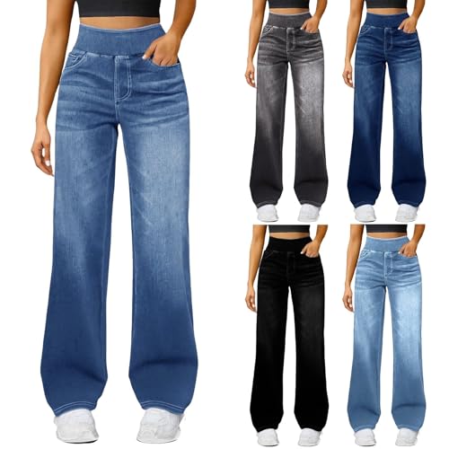 Jeans Damen High Waist : Jeanshosen Mit Elastische Hosen Straight Leg Freizeithose Stretch Denimhose High Waist Denim Hose Einfarbige Damenjeans Teenager Mädchen Hosen Y2K Streetwear