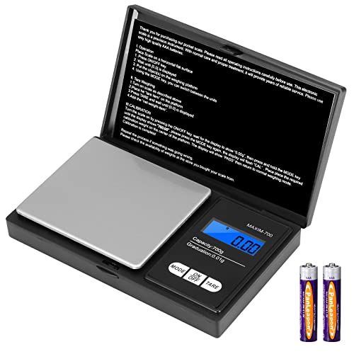 Vinabo Feinwaage 0.01g Waage Gramm 700g/0.01g Grammwaage Goldwaage Präzisionswaage Digitalwaage mit LCD Display und 7 Einheiten Tara Funktion für Küche, Kaffee, Schmuck (Einschließlich 2 Batterien)