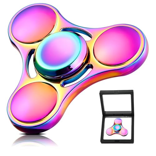 SCIONE Metall Fidget Spinner – Hand Spinner für Erwachsene & Kinder – Anti-Stress-Sensory-Spielzeug mit abnehmbaren Kugellagerkappen – Perfekt für Büro, Klassenzimmer & Party-Geschenke (Regenbogen)