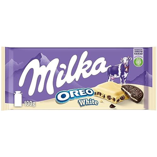 Milka Oreo White – Weiße Alpenmilch-Schokolade mit knusprigen Oreo-Keks-Stückchen – 100g